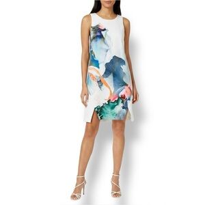 STYLESALKER Paradise Shift Dress in White with Watercolour Floral Print US Sz M